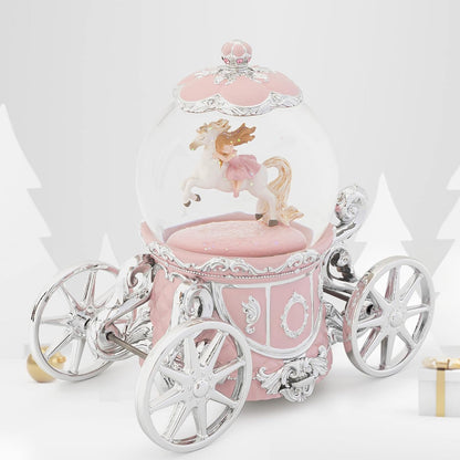 Carousel Music Box Gold & Ivory Christmas Snow Globes, 8.3" Rotate Carousel Snow Globe for Kids & Adults, Classic Wind up Musical Snow Globe Birthday Gifts for Women Girls, Carousel Horse Home Decor