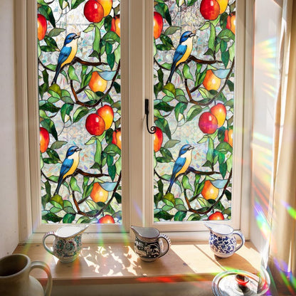 Flower Stained Glass Window Film Decorative Static Cling Stickers Sun Blocking Privacy Decals for Home Car White Lily