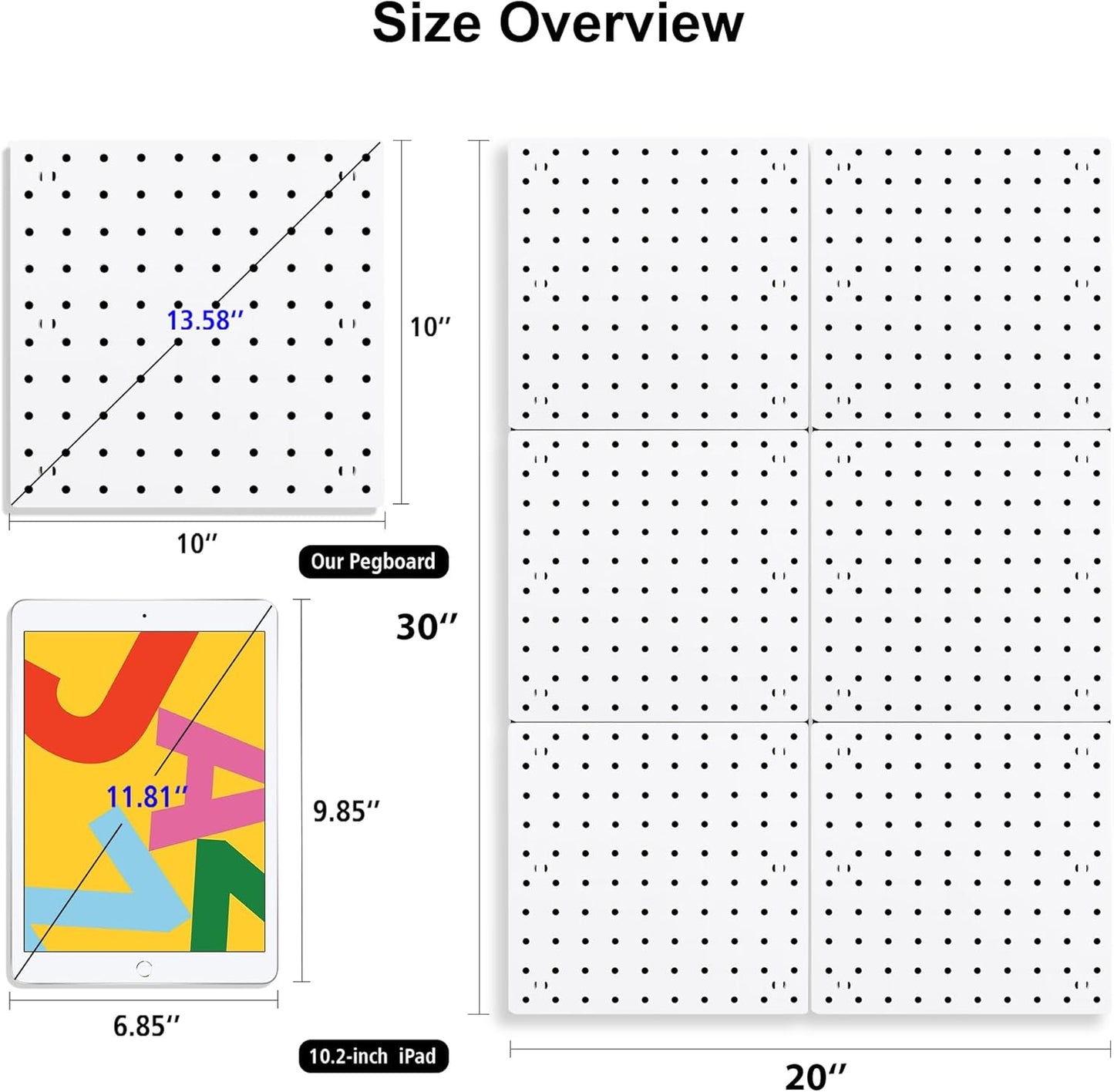4Pcs Peg Board, Black Pegboard Wall Organizer Panels Wall Mount, ABS Pegboard for Craft Room Garage Kitchen Workshop, ABS Peg Boards Easy Installation