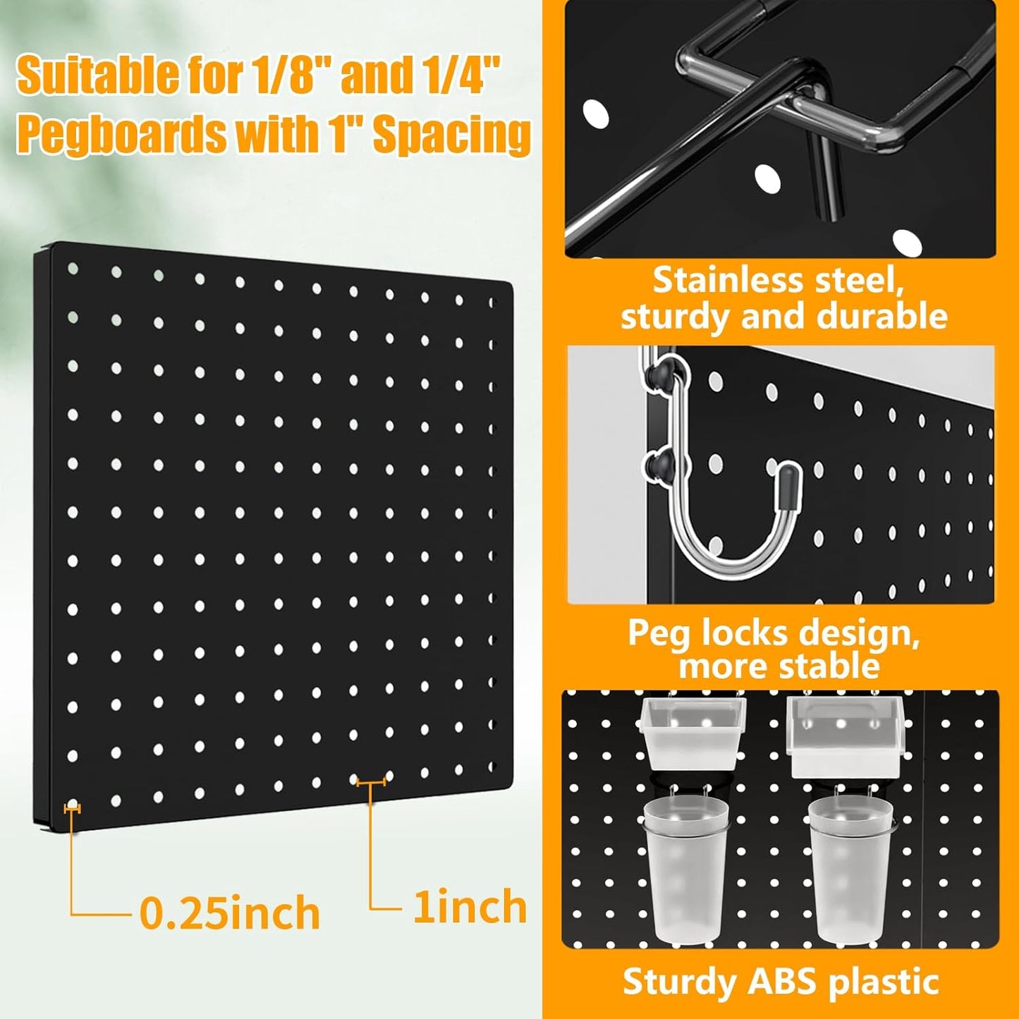 Peg Board, 4PCS Metal Pegboard Wall Organizer. Heavy Duty Pegboard, Peg Boards, Pegboard for Walls, White Pegboard for Garage Craft Room Workbench Office Kitchen Tool Organization, 12"*12"