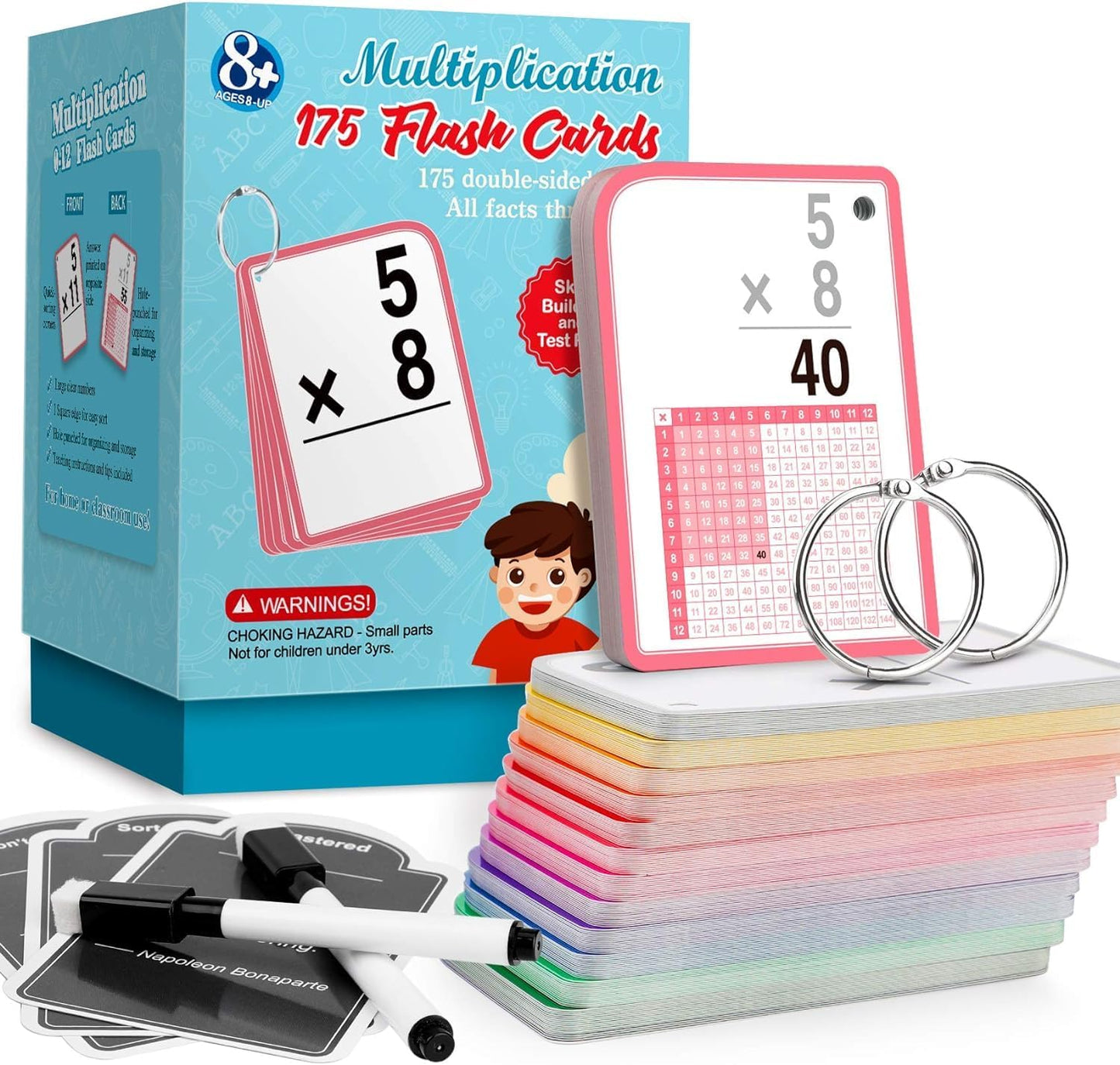 Torlam Multiplication Flash Cards + Math Board, Time Table Chart Flashcards for Kids Ages 6-12, 3rd-6th Grade Classroom Must-Have