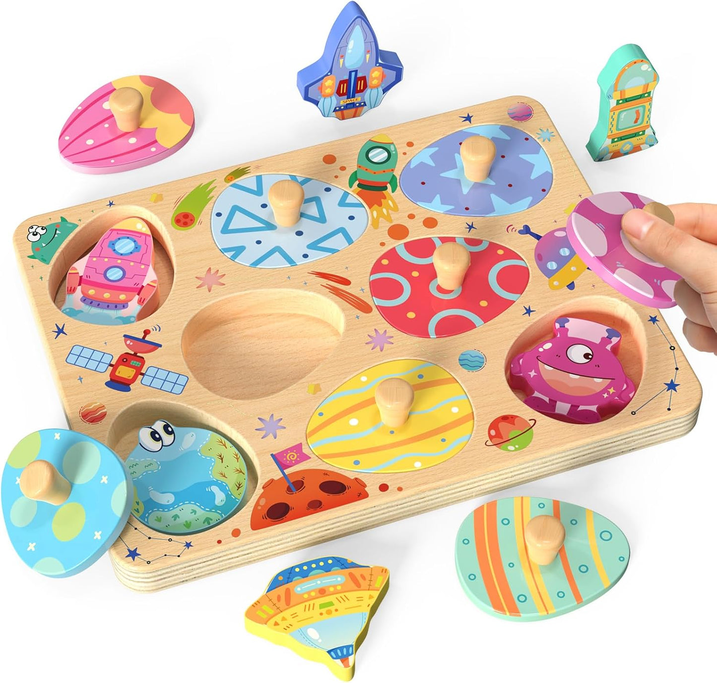 Zeoddler Wooden Puzzles for Toddlers, 8 Pcs Dinosaur Matching Egg Puzzle, Montessori Toys for Boy Girl Easter Birthday Gifts, Preschool Learning Activities & Educational Toys for Boys, Girls
