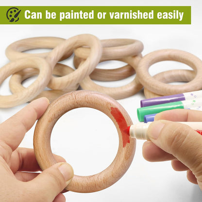 FoDau770 5pcs Natural Beech Wooden Rings, Unfinished Solid Wood Rings Heavy Duty Wood Circles, Macrame Craft Circles for Party, Home Decor & DIY Making - Outer Diameter: 3 Inch