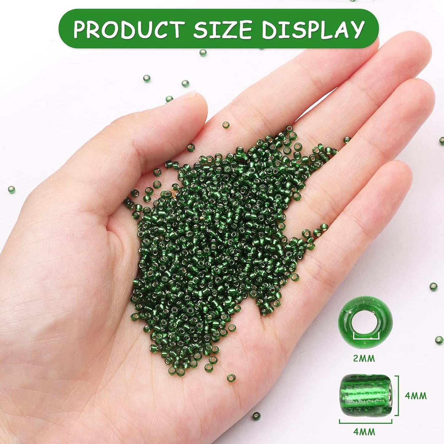 10100 Pcs Size 11/0 Glass Seed Beads, 2 mm Dark Green Small Mini Spacer Loose Pony Beads for Jewelry Making and DIY Crafts - Colors A