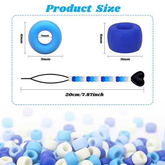 200PCs Silicone Pony Beads Kit for Braiding with Storage Box, 100PCs Elastic Rubber Bands and 3 Beading Tools, Soft Hair Beads Bulk for Hair Accessories DIY Crafts (Mix Colors)