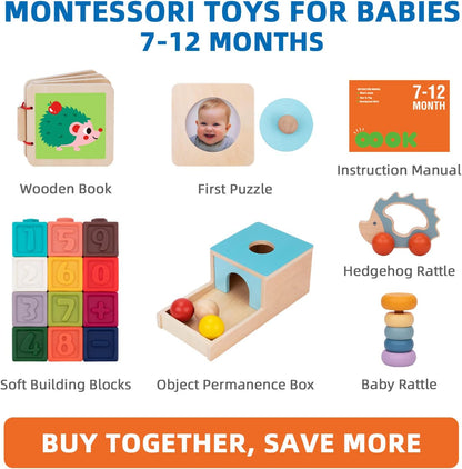 TOOKYLAND Montessori Toys for 1 Year Old, 8 in 1 Learning Educational Set Wooden Toys (Includes Stacking Cups, 3-in-1 Educational Box, Pound Bench, Shape Puzzle and More)