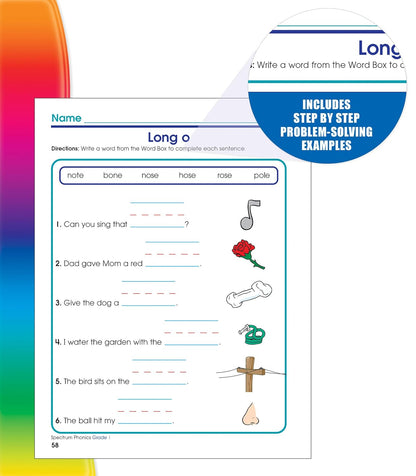 Spectrum 1st Grade Phonics Workbooks, Vowel, Consonant, and Ending Sounds and Pairs, Letters, Words, and Sentence Writing Practice, Classroom or Homeschool Curriculum