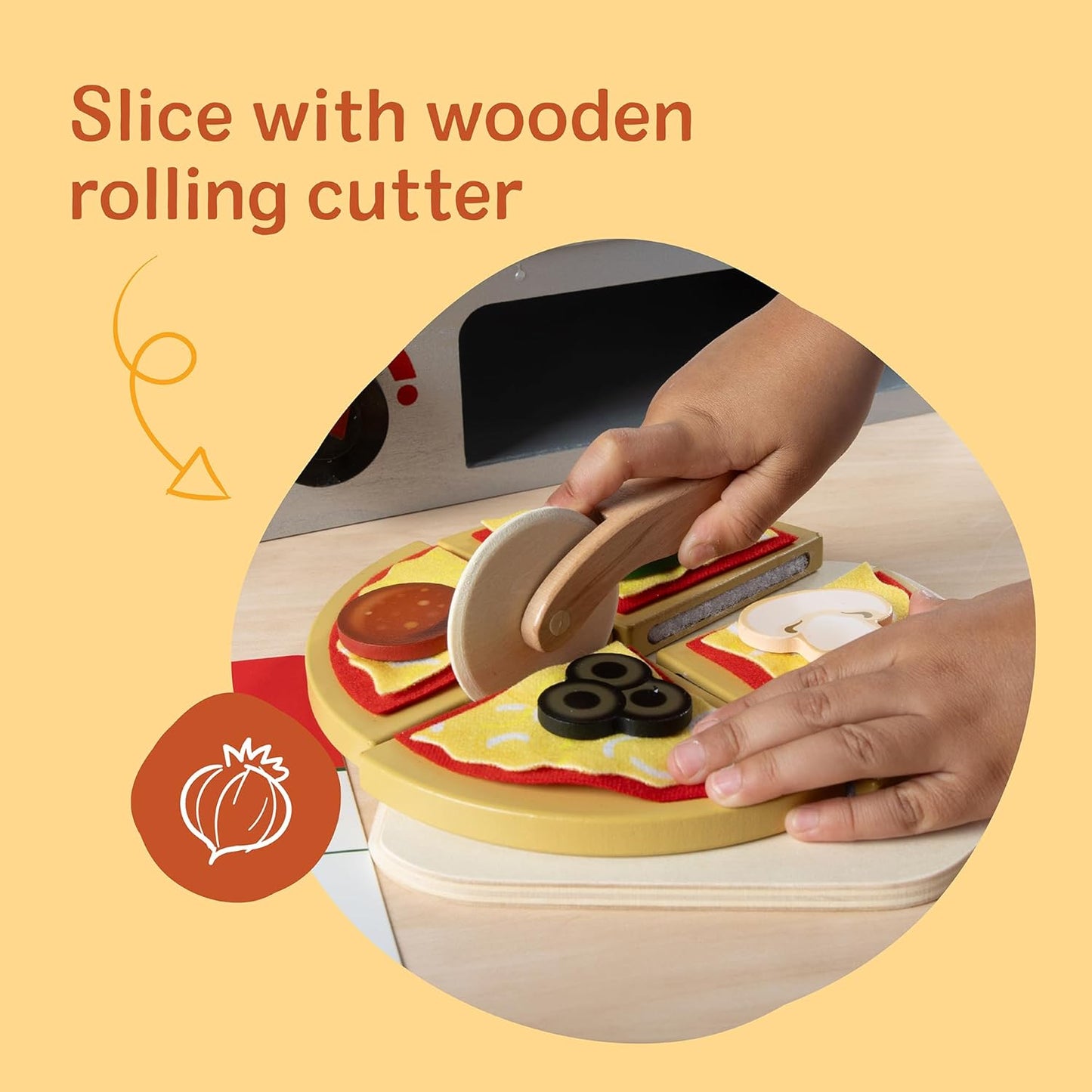 Melissa & Doug Top & Bake Wooden Pizza Counter, Kids Kitchen Playset with Play Food & Play Kitchen Accessories, Preschool Toys for Girls & Boys Ages 3+ - FSC Certified
