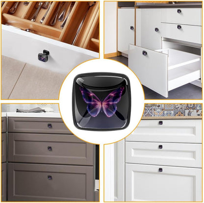 4 Pack Cabinet Knobs Drawer Pulls, 30mm Round ABS Glass Drawer Hardware Growing Purple Butterflies Cabinet Handles with Screws for Dressers Kitchens Cupboard