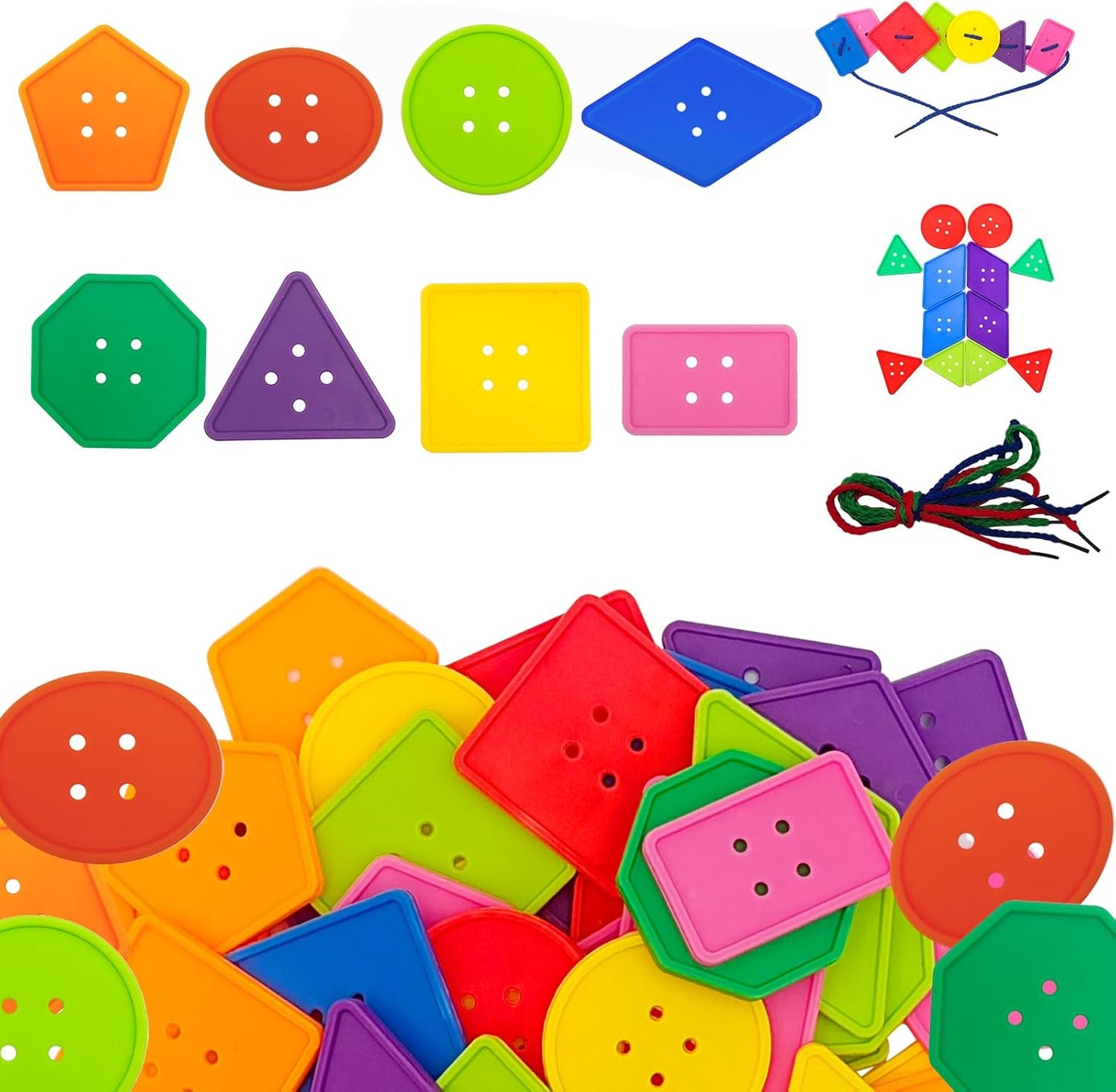 130 Pieces Big Bright Craft Buttons Colorful Large Beads Button Vivid Colors Geometric Shaped Buttons Large Beads Button Lacing Threading for Arts DIY Crafts Projects Crochet Knitting Gifts