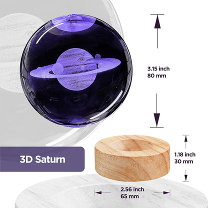 3D Solar System Crystal Ball Night Light with 16 Color LED Wooden Base, Upgraded 3.15 Inch Galaxy Planets Glass Ball Lamps with Remote for Birthday Christmas, Astronomy Space Gifts for Boys Girls