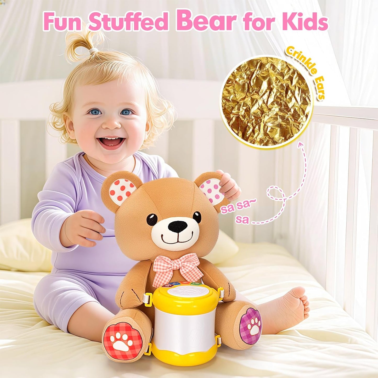 Hodurgyi Baby Toys 6-12 Months, Bear Musical Plush with Lights,ABCs,Animal Sounds, Numbers, Infant Early Learning Toy, Christmas Birthday Gifts for 6+ Month Boys &Girls