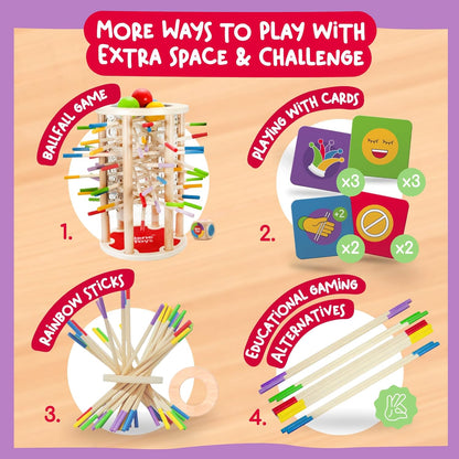 Nene Toys BeeFall Jumbo, 4-in-1 Wooden Honey Bee Toy for Kids Ages 3-9 - Educational Game with Wooden Honeybee Hive, 12 Bees, Colorful Sticks, Dice & Cards - Fun Family Game for Cognitive Development