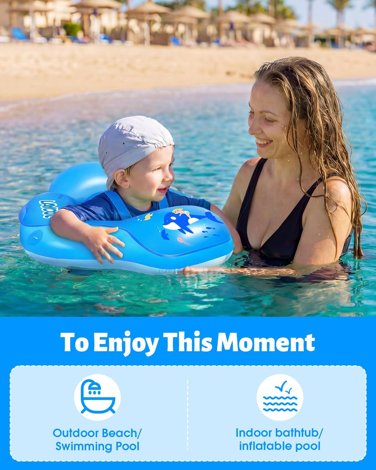 LAYCOL Baby Pool Float with Canopy UPF50+, 5 Point Safety Buckle No Flip Over, Inflatable Toddler Floaties Infant Pool Floats with Double Air Chambers, Baby Beach Essentials/Traval for 3-36M