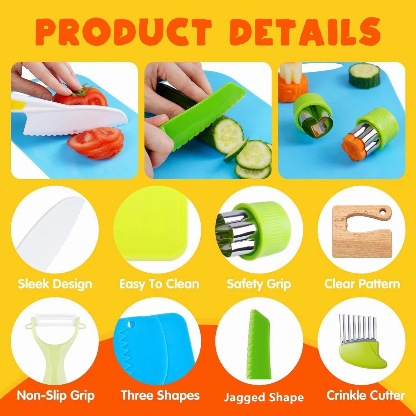 17 Pcs Kids Cooking Sets Real, Montessori Toddler Kitchen Tools, Kids Safe Knives for Ages 2-8