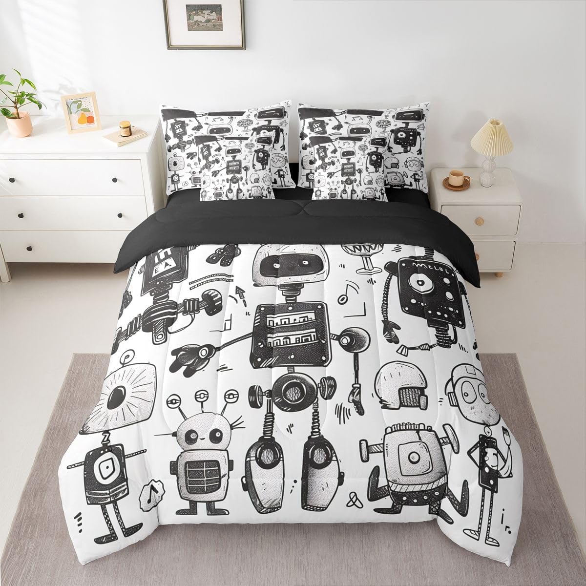 Erosebridal Chemistry Comforter Set with Sheets Full Size Periodic Table of Elements Bed in A Bag 7 Piece Science Chemistry Lovers Bedding Set for Kids Boys Children Bedroom Modern Black Bed Sets