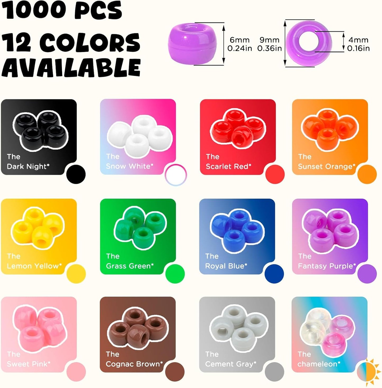 Dowsabel Brown Pony Beads Bulk 1000 Pcs 6x9mm, Large Hole Kandi Hair Beads for Braids Bracelets, DIY Friendship Bracelets Necklaces Jewelry Making Crafts and Gifts