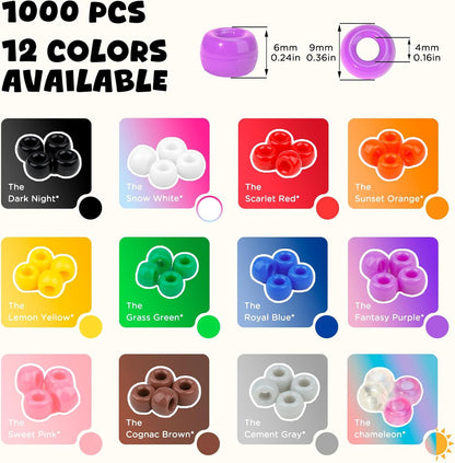 Dowsabel Brown Pony Beads Bulk 1000 Pcs 6x9mm, Large Hole Kandi Hair Beads for Braids Bracelets, DIY Friendship Bracelets Necklaces Jewelry Making Crafts and Gifts