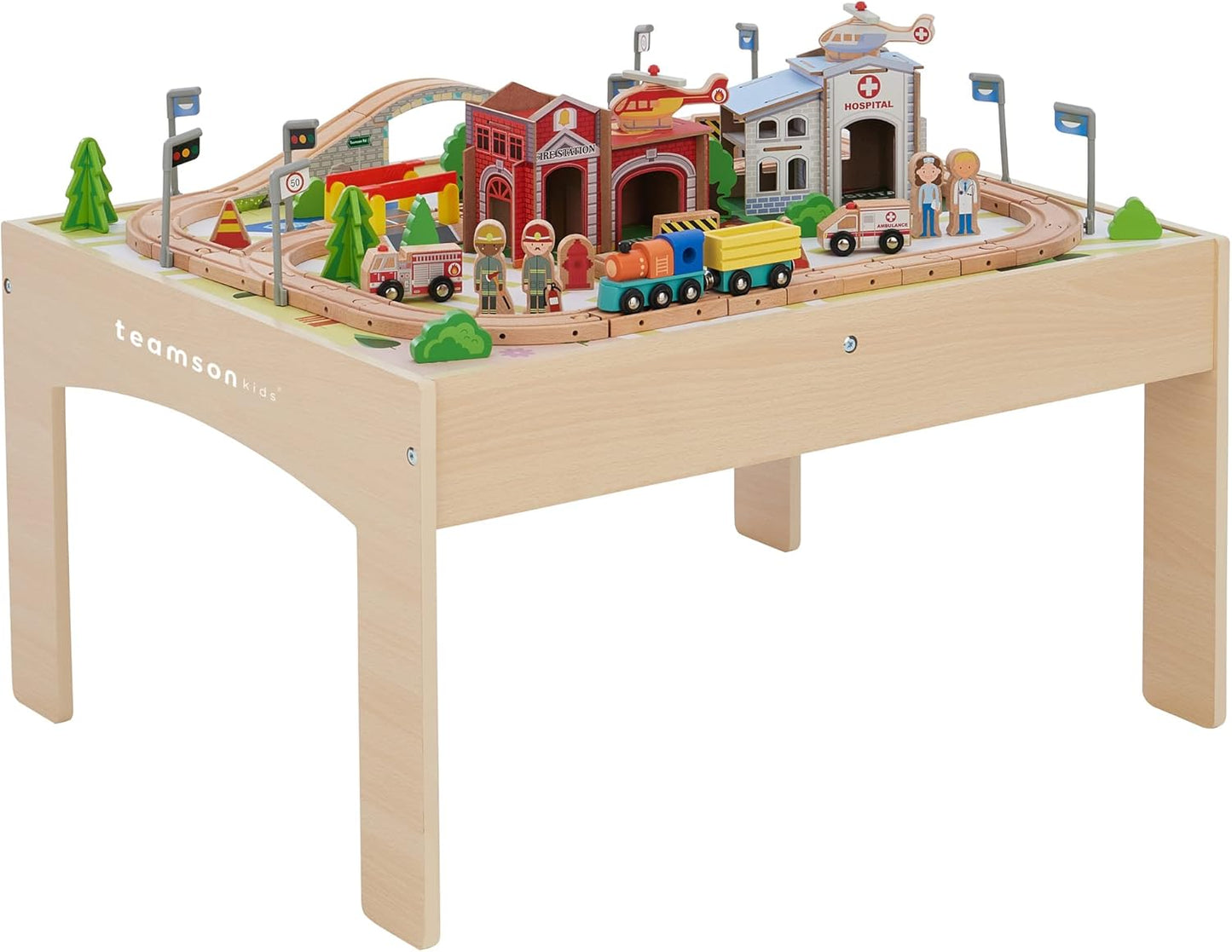 Teamson Kids Preschool Play Lab 7-in-1 Large Wooden Activity Cube Station Center Bead Maze and Counting for Kids Baby Toys, Natural