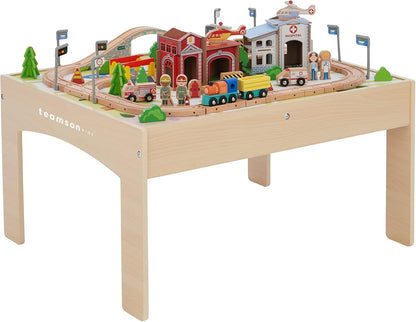 Teamson Kids Preschool Play Lab 7-in-1 Large Wooden Activity Cube Station Center Bead Maze and Counting for Kids Baby Toys, Natural