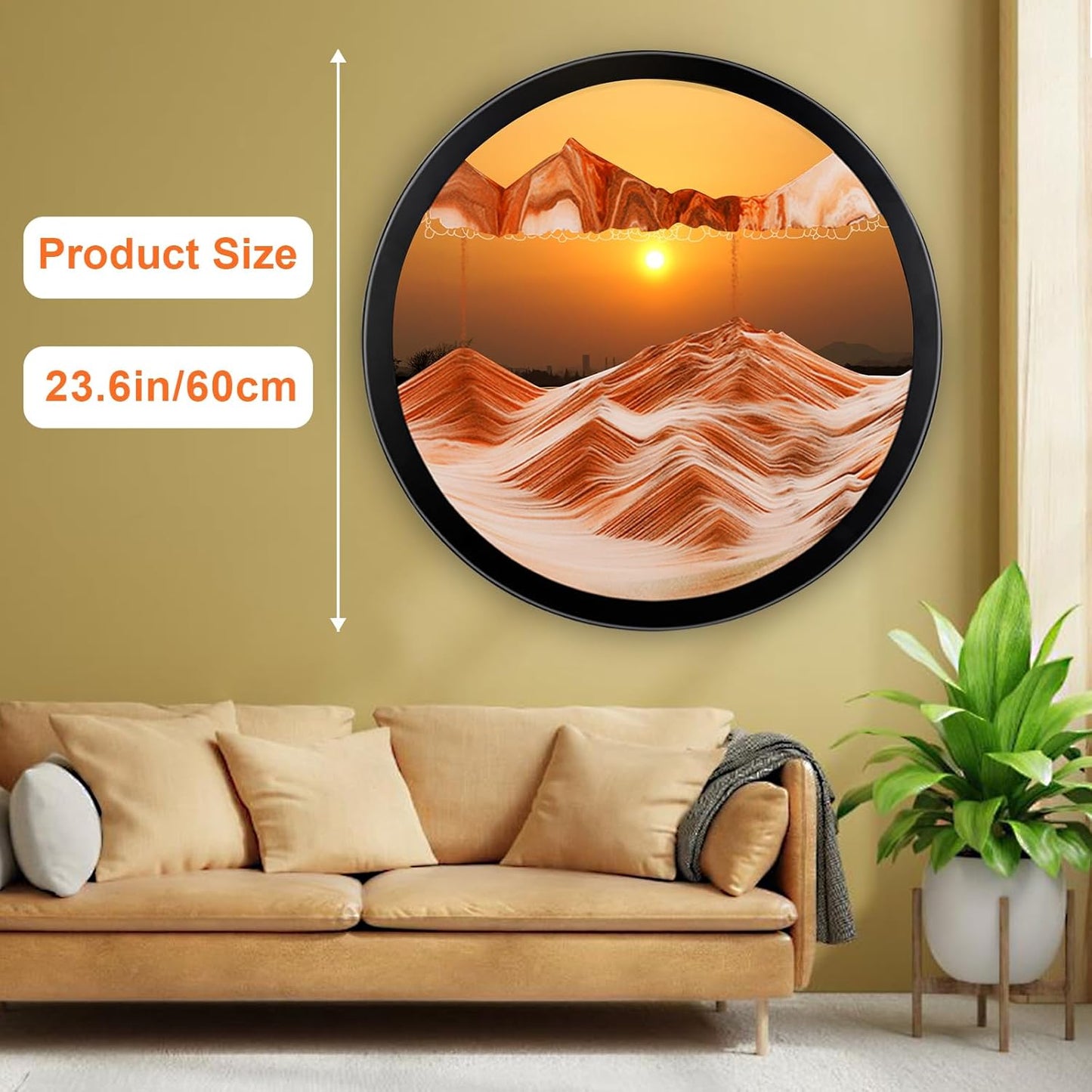 17.3" Moving Sand Art, 3D Sand Art Pictures Deep Sea Sandscape Living Room Decoration, 360° Rotate, Glass Crafts Solid Wood Frame, Relaxing Mood Home Office Work Wall Art Decor