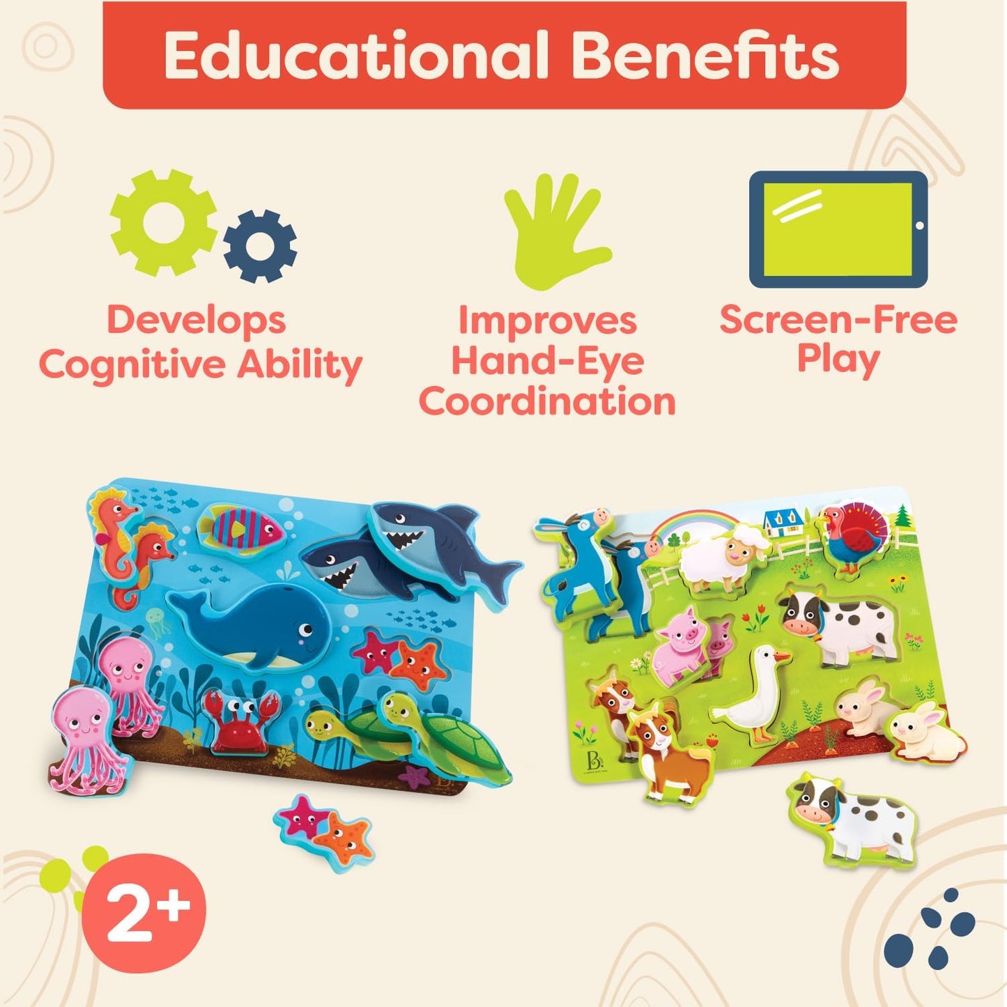B. toys – Peek & Explore – School BusChunky Puzzle for Toddlers,Educational & Developmental Toys for Kids – 2+ Years