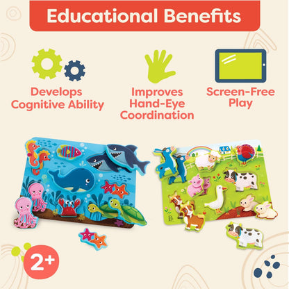 B. toys – Peek & Explore – School BusChunky Puzzle for Toddlers,Educational & Developmental Toys for Kids – 2+ Years