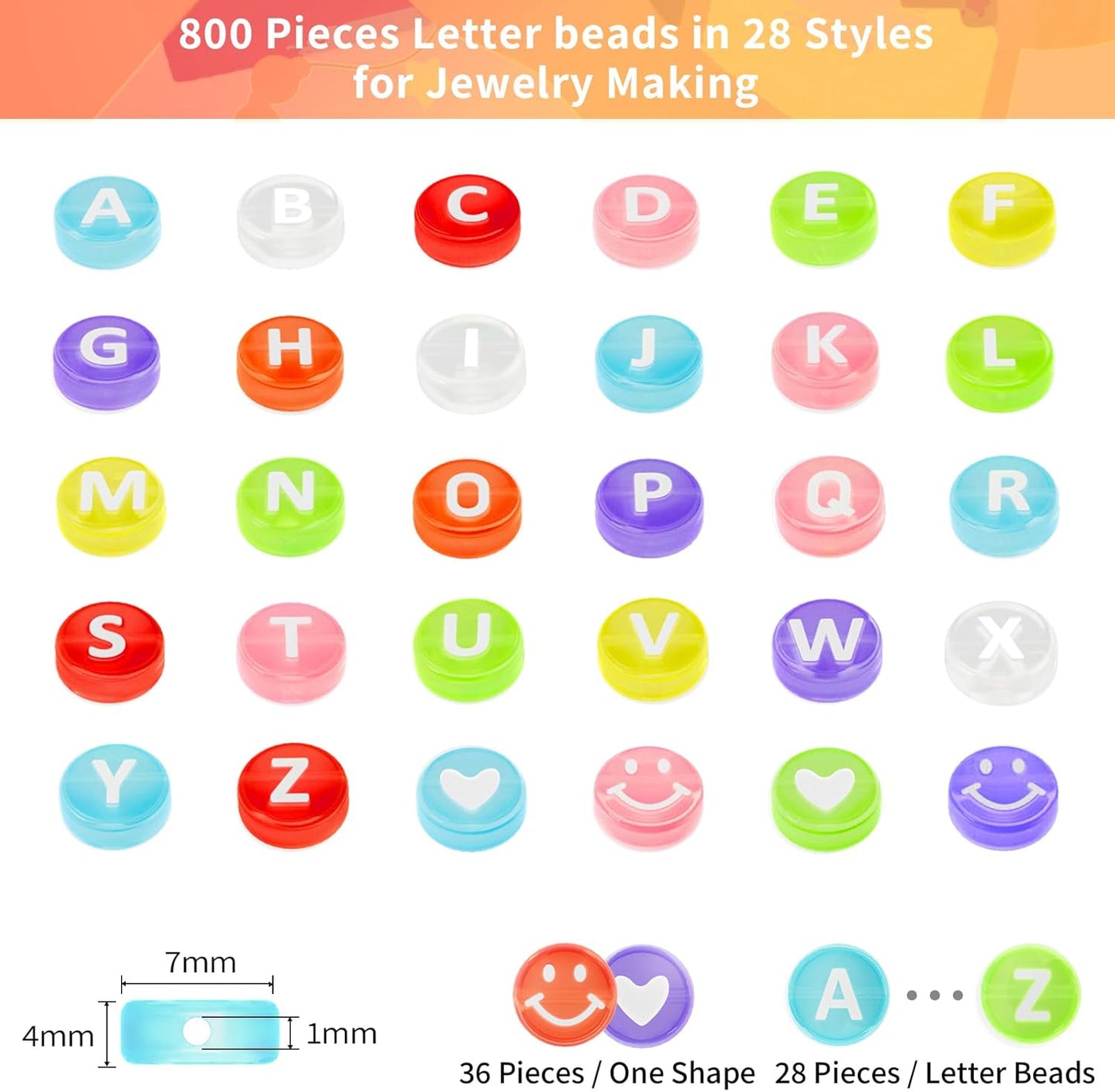 ARTDOT 800 Pieces Assortment Letter Beads for Friendship Bracelets Making Kit, 28 Styles Jewelry Making Supplies Alphabet Beads Set Preppy Crafts Art