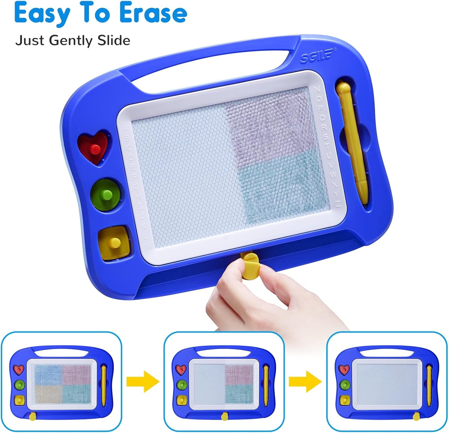 SGILE Toddler Toys for Kids, Large Magnetic Drawing Board for Birthday Gift, Toys for 1 2 3 4 Year Old Girls Boys, Etch & Sketch Pad with 4 Stamps, Learning and Educational, 16 ×13 in, Blue