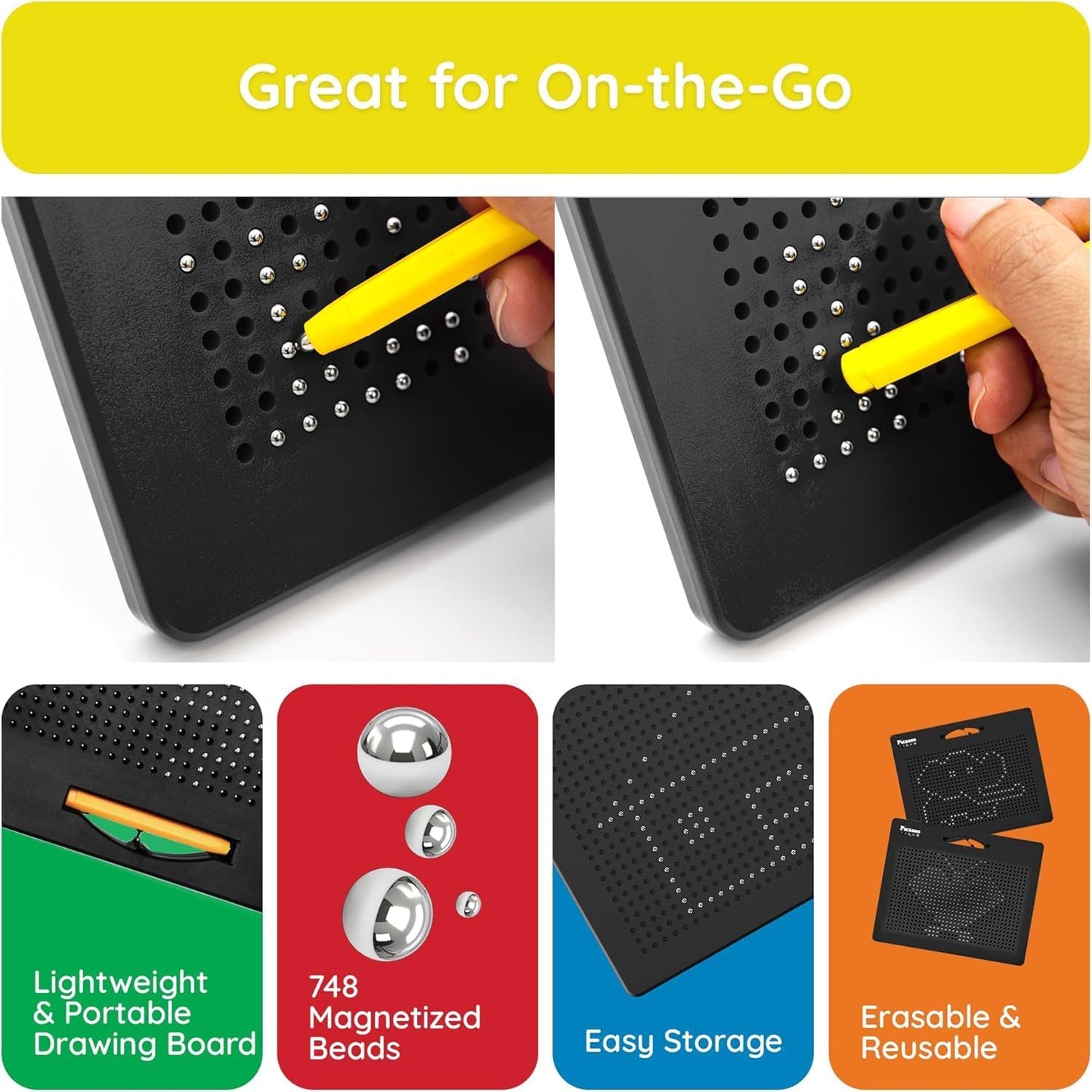 PicassoTiles 2PK 4-in-1 Magnetic Drawing Board 12x10 inch Large Magnet Tablet Pad with 4 Facings Lowercase & Uppercase Alphabets, Numbers, & Freestyle STEM Learning Writing Reading Playboard PTB06