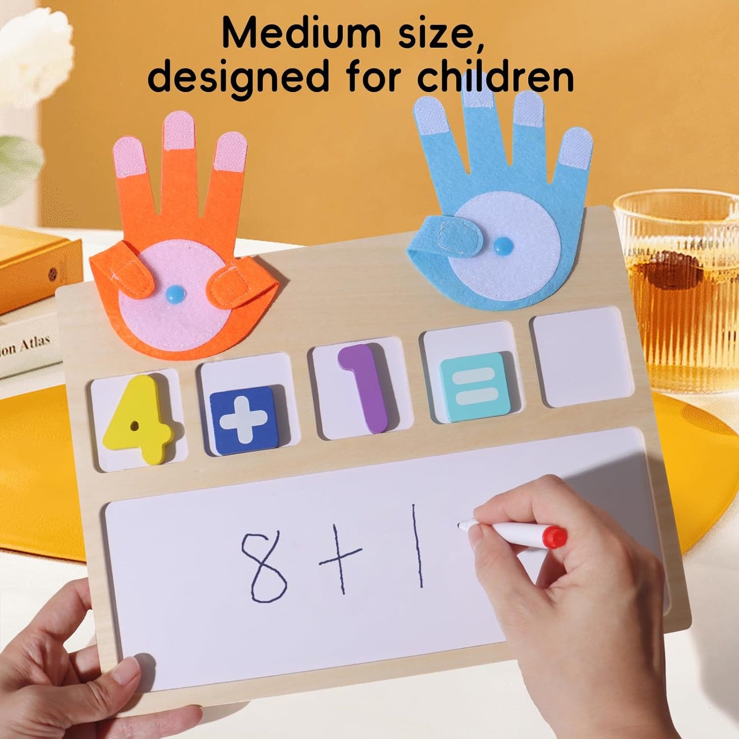 BESTAMTOY Montessori Math Board Toy - Double-Sided Finger Counting & Number Tracing Board Number Blocks, Wooden Math Manipulatives for Kids Ages 3-6, Preschool Classroom Homeschool Educational Games