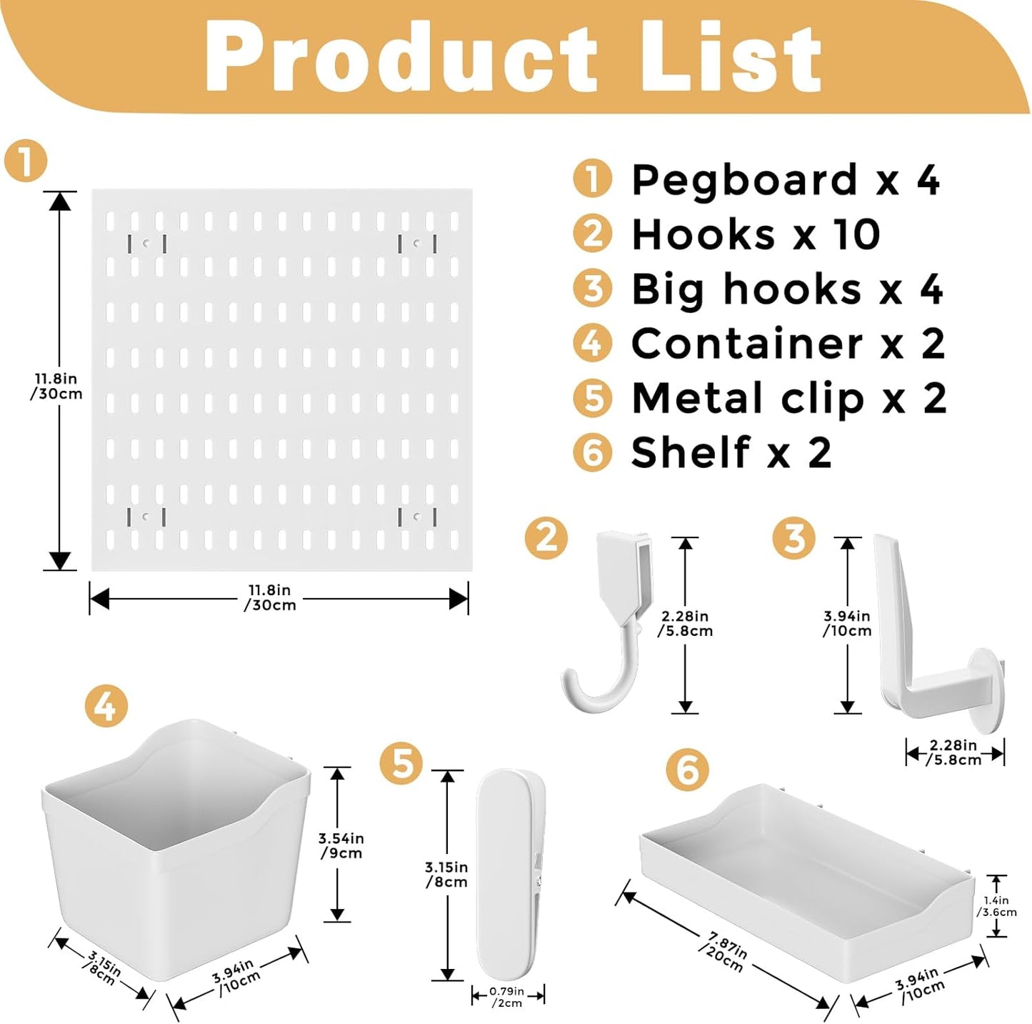Pegboard Organizer Kit with 20 Accessories, Modular Hanging - 4 Pegboards & Tools for Kitchen, Home, Office - Wall Pegboard Organizer for Tools, and More - Peg Board Combination