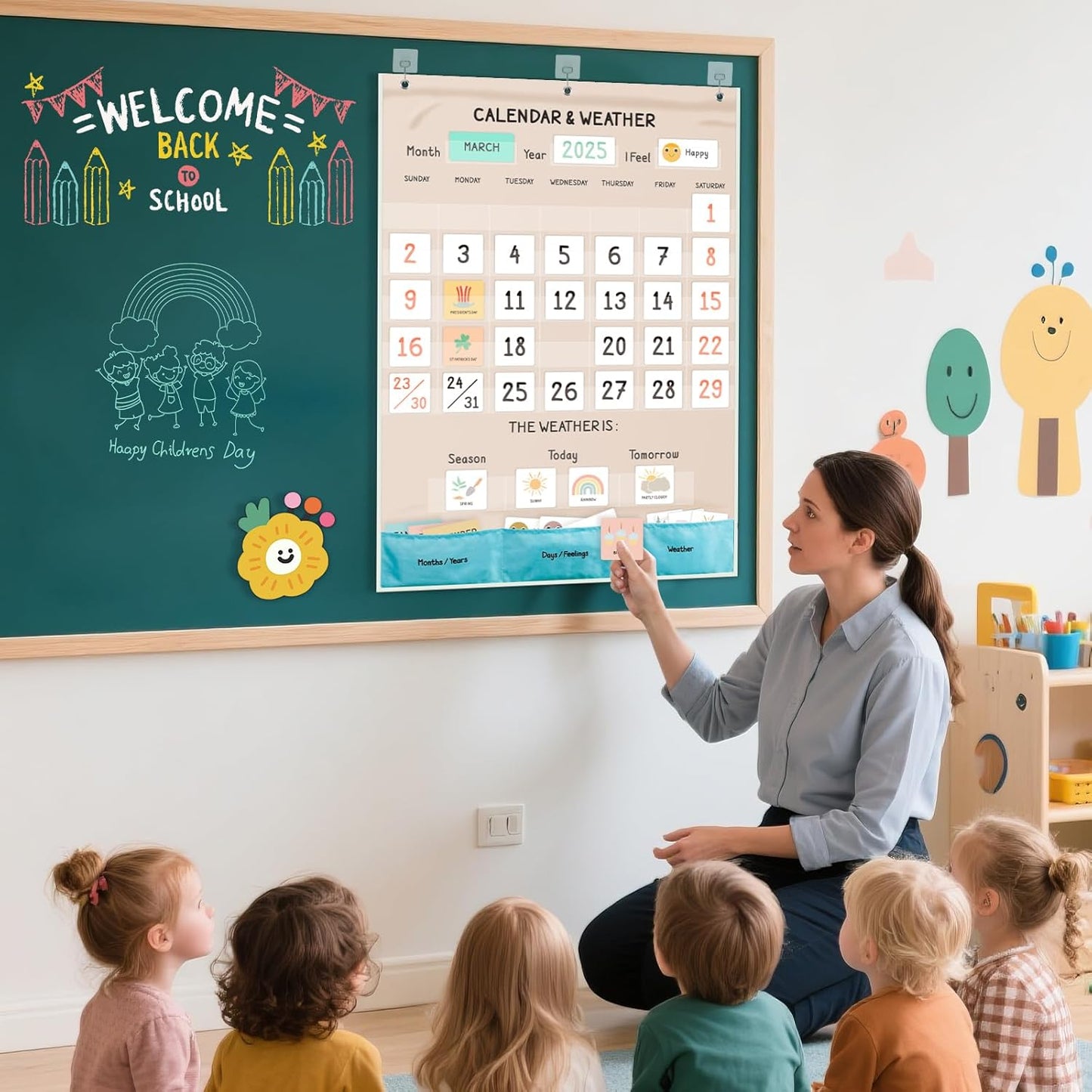 Godery Calendar and Weather Pocket Chart, Classroom Organized Chart, 149 Pieces
