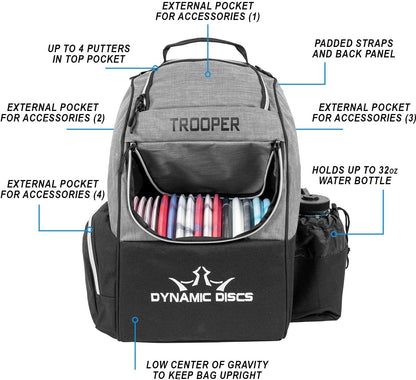 Dynamic Discs Trooper Disc Golf Bag | Large Frisbee Bags with 18+ Discs Capacity | Lightweight & Durable Backpack | Great Gifts or Disc Golf Accessories for Men | Ideal for Beginners & Pro Players