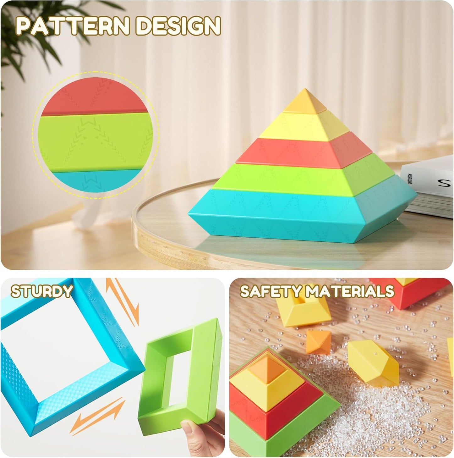 100Pcs Montessori Toys for Ages 1-3 2-5 Toddlers Kids Baby,Pyramid Stacking Building Toys,3D Preschool Learning Blocks for Kids,STEM Sensory Toy Gifts for 2-4 Year Old Boy Girl,Big Plastic Storage Box