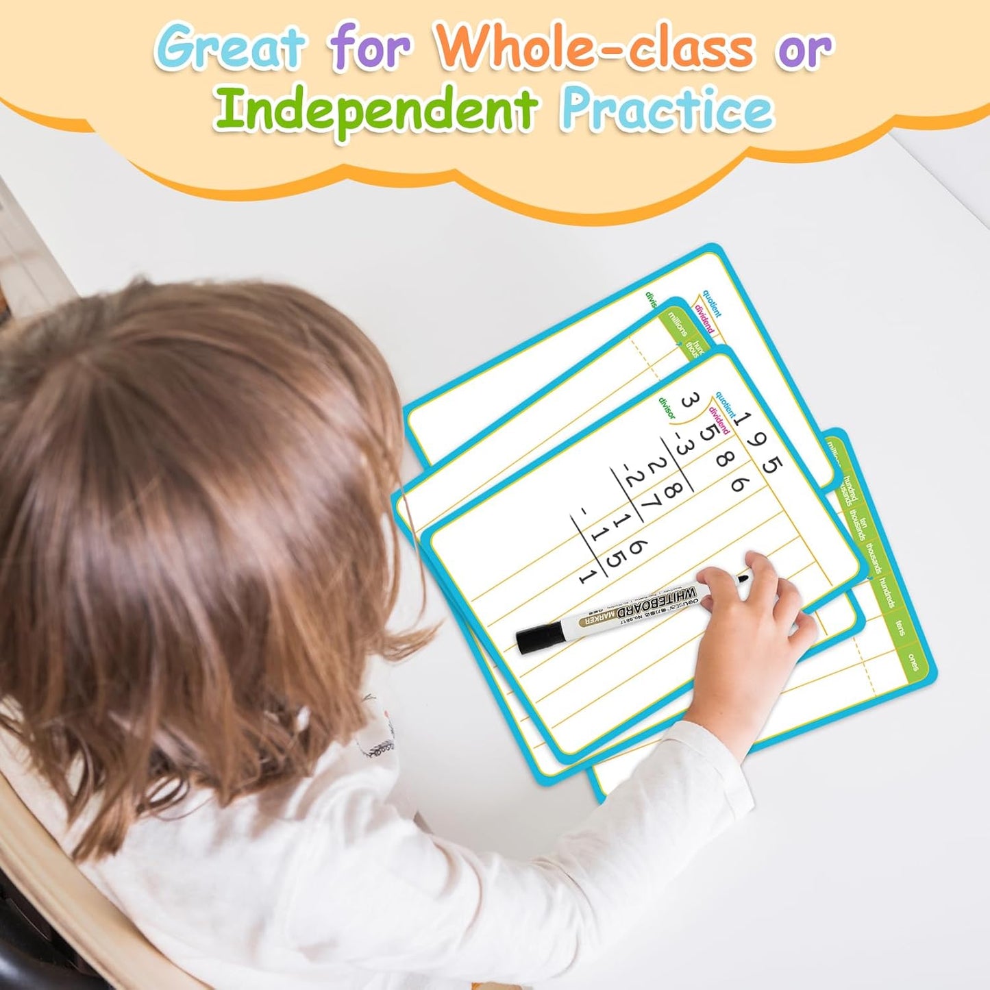 12 Pack Long Division Dry Erase Card Chart,12" x 9" Multiplication Flash Card Math Manipulative Small Whiteboard for Student Teacher 2ND 3RD 4TH Grade Classroom Homeschool Supplies Essential
