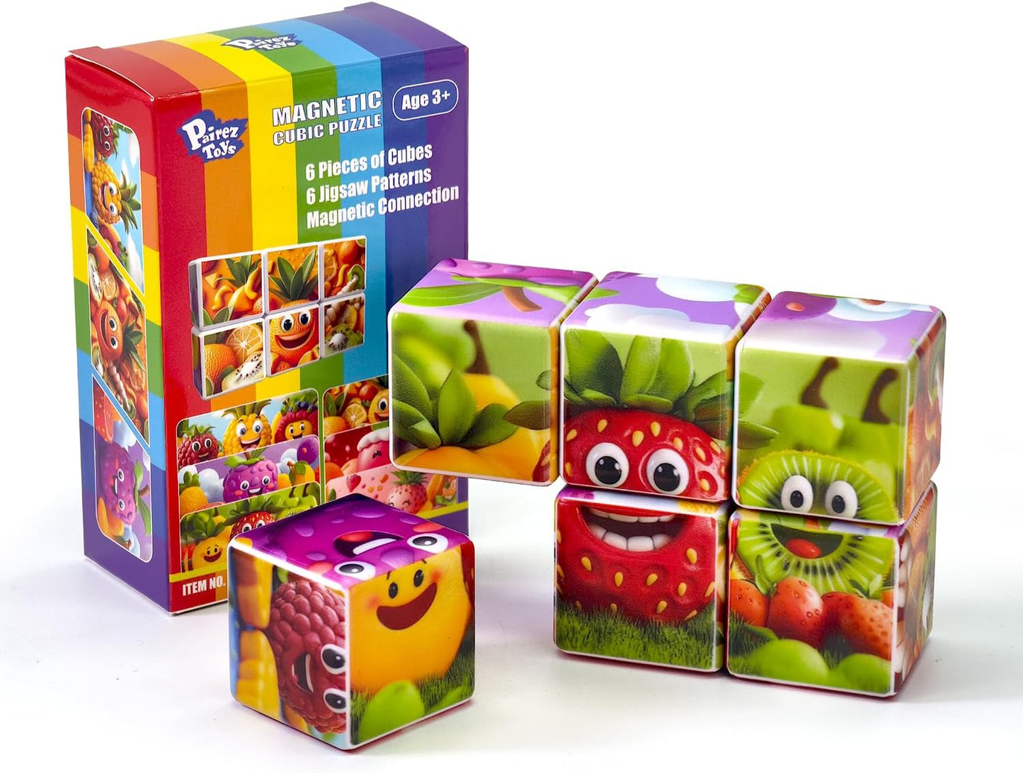 Pairez Toys 3D Magnetic Cubic Jigsaw Puzzle Toys for Toddlers, Large Building Blocks Cubes 1.65 Inches, Sensory & Montessori Toys for Kids 3-5