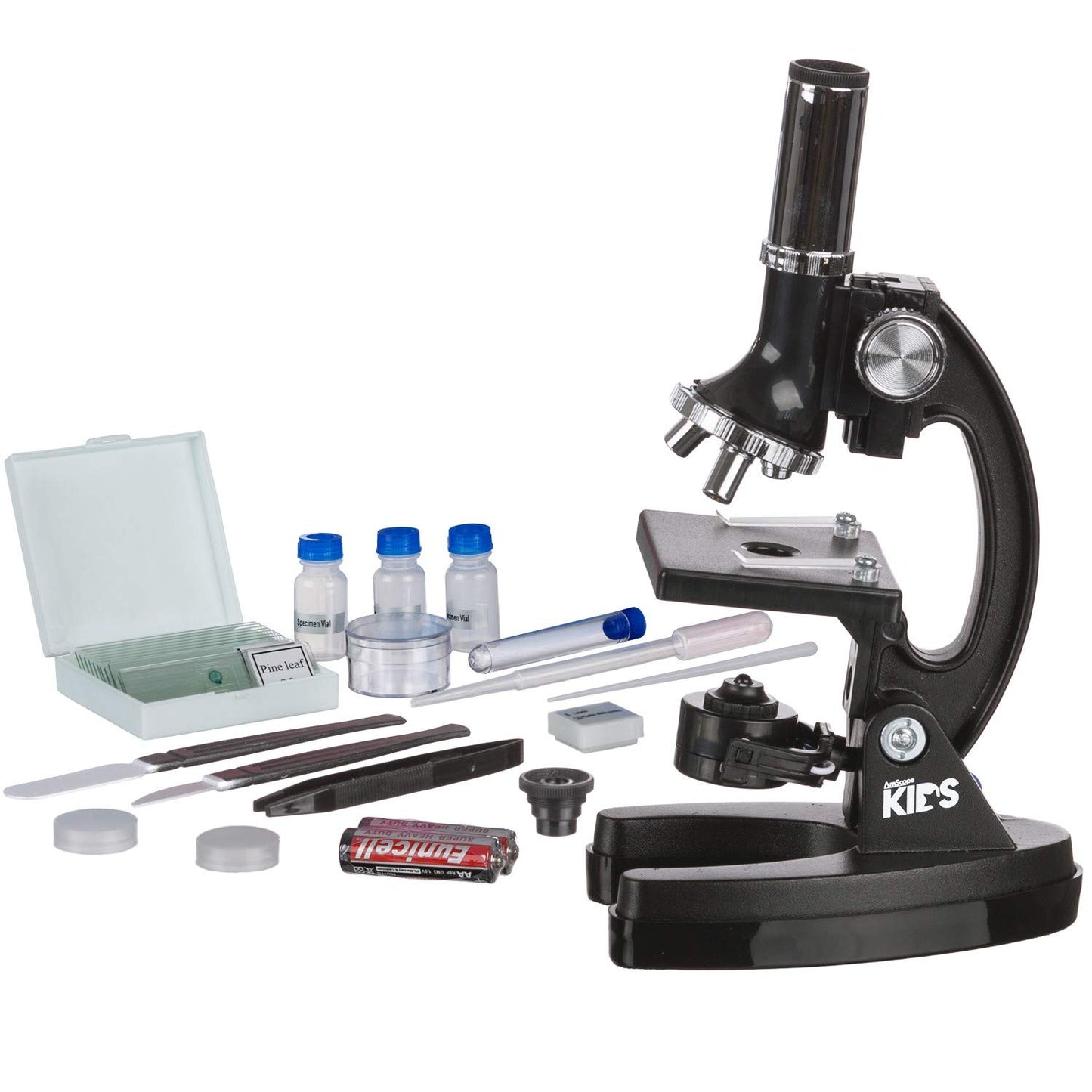 AmScope M30-ABS-KT1-WM 120X-240X-300X-480X-600X-1200X Educational Metal Arm Kids Compound Microscope Kit + Book