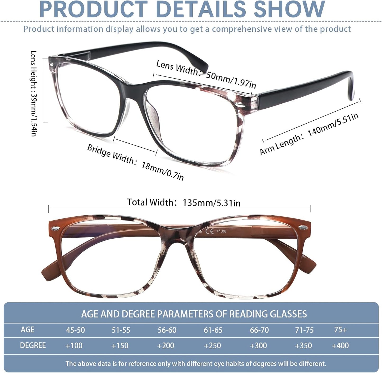 CLASAGA Progressive Multifocus Reading Glasses for Women, Pattern Print Blue Light Block Stylish Ladies Computer Readers