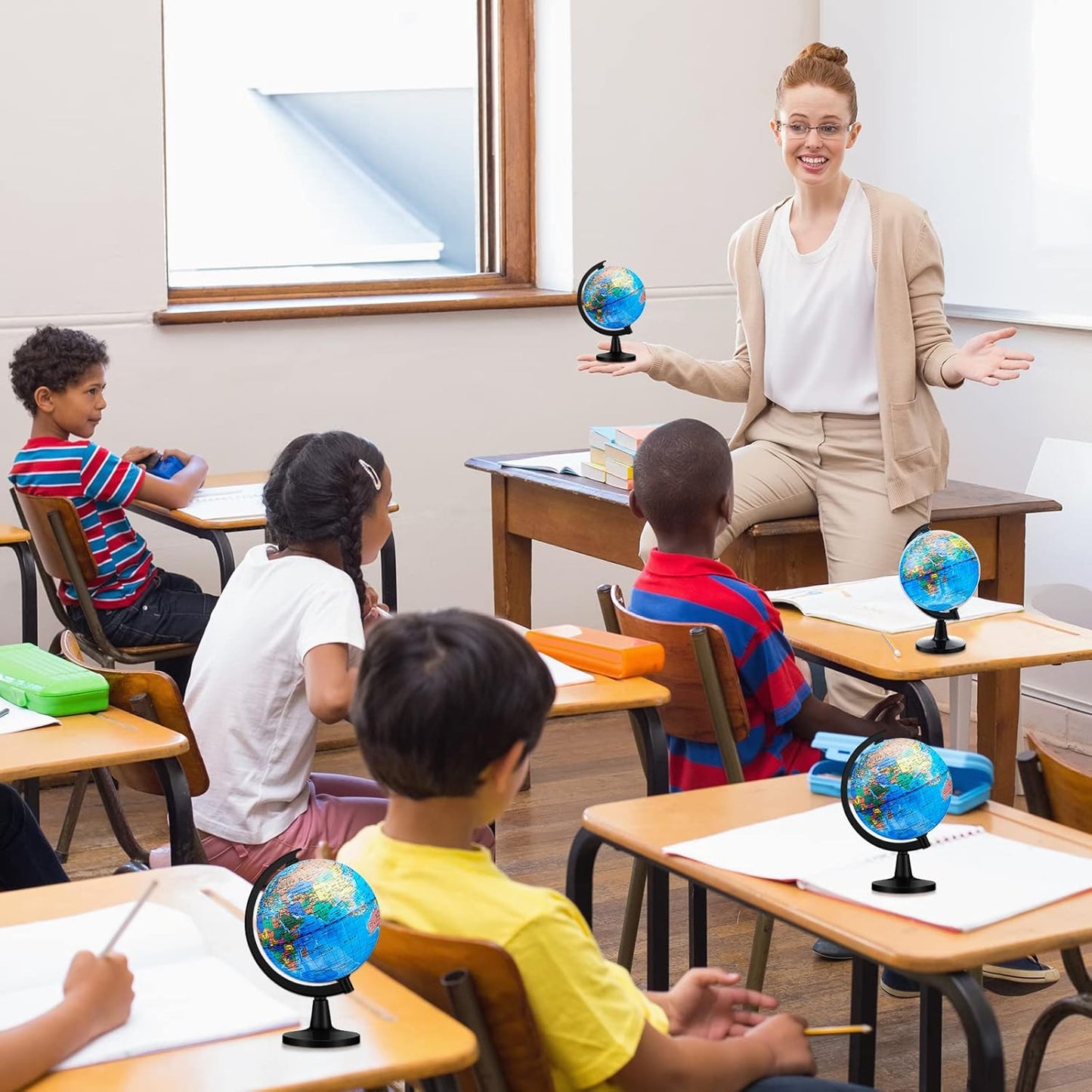 Henoyso 6 Pcs World Globe for Kid 4.6'' Educational Mini Desk Decorative Earth Globes with Black Stand Learning Rotating World Map for End of School Year Graduate Gift Geography Classroom Table Decor
