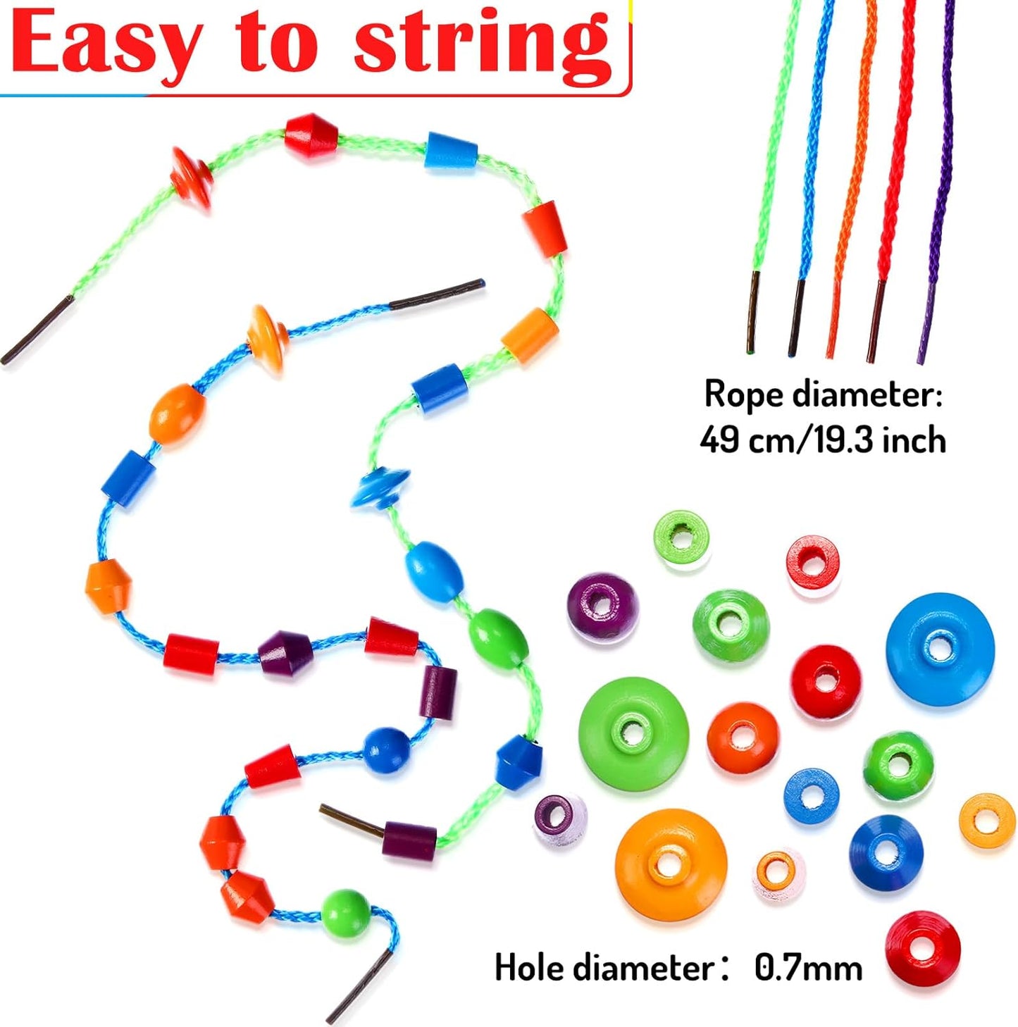 Shappy 324 Pcs Wooden Lacing Beads for Wooden String Beads Threading Toys Montessori Lacing Toys Fine Motor Skills Developmental Educational Plaything Sensory Occupational Activities Autism OT