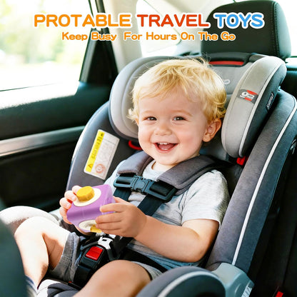 Montessori Activity Cube & Busy Board for 1 Year Old - 12-in-1 Travel Toys for Airplane & Car, Educational Activity Stacking & Sensory Toys for Toddlers 1-2, Easter Basket Stuffers for Toddler