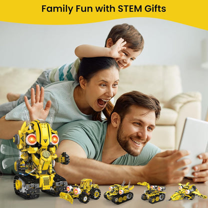 HPROMOT 5-in-1 STEM Robot Building Kit for Kids Ages 6-16, Remote & App Controlled, Rechargeable Engineering Learning DIY Coding Toy, Educational Building Blocks Gift for Girls & Boys (603 PCS)