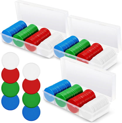 Lewtemi Set of 300 Opaque 1.45 Inch Plastic Poker Chips Plastic Learning Counting Counters Poker Chips Tokens with Storage Box for Adults Casino Card Play Learning Math(Blue, Red, Green, White)