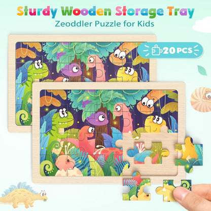 Zeoddler Wooden Puzzles for Toddlers, 4 Pack Animal Jigsaw Puzzles for Kids3-5, 20 Pieces Preschool Learning Activities, Learning & Educational Toys, Gift for Boys, Girls
