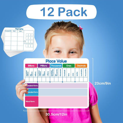 Aizweb 12 Pack Dry Erase Board Card,9" x 12" Small Whiteboard Number Line 120 Numbers Chart Ten Frame,Math Manipulatives Addition Subtraction Game for Student Classroom Must Haves Teacher Supplies