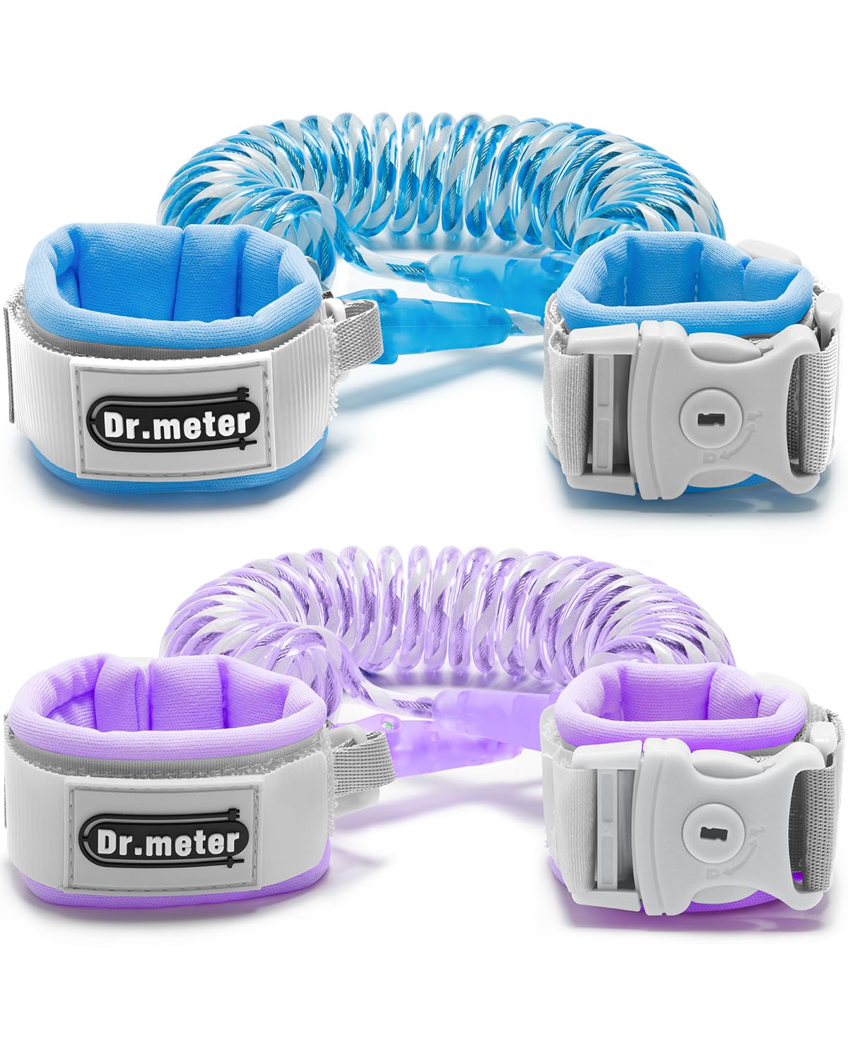 Dr.meter Toddler Leash, 2 Pack Safety Anti Lost Wrist Link with Key Lock, Reflective Child Walking Harness, 8.2ft Blue + 4.92ft Orange Kids Leash for Supermarket Mall Airport Amusement Park Zoo Travel