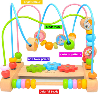 Bead Maze for Babies, Wooden Educational Abacus Beads Circle Toddler Toys - Colorful Roller Coaster Activity Game,Great Gift for Babies Toddlers Girls and Boys