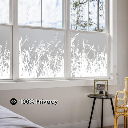 DKTIE Window Privacy Film Flowers Pure White Pattern Stained Glass Window Film Decorative Frosted Glass Window Film Sun Blocking Heat Control Static Cling (A274, 17.5" x 78.7")