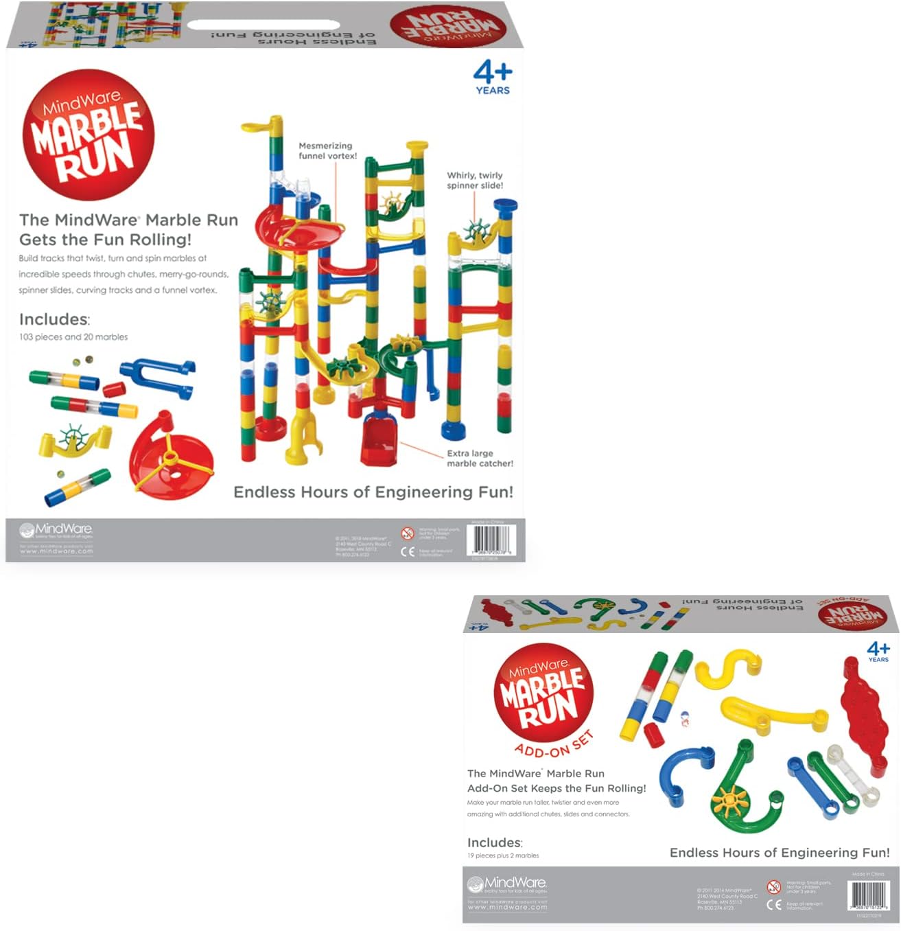 MindWare Marble Run and Add-on Set - 120+ Piece Building Set for Kids Plus Over 20 Marbles